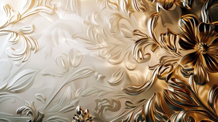 Elegant floral pattern with metallic finish and 3D embossed effects