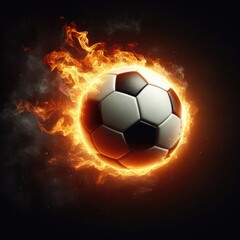 Soccer ball flying on fire isolated on a black background