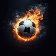 Fototapeta premium Soccer ball flying on fire isolated on a black background