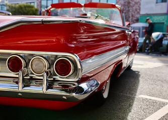 rearview of a classic red sports car