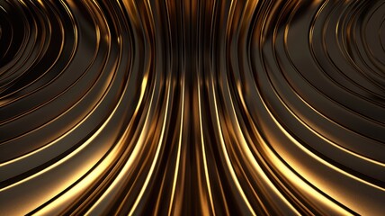 Abstract golden curved lines creating wave pattern with metallic texture