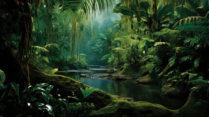 dense jungle of intense green colors, wild nature