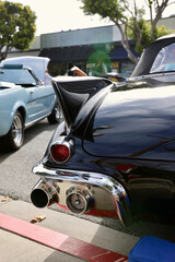 closeup details on the vintage car tail fin