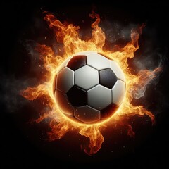 Fototapeta premium Soccer ball flying on fire isolated on a black background