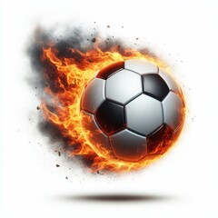 Naklejka premium Soccer ball flying on fire isolated on a white background