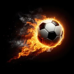 Naklejka premium Soccer ball flying on fire isolated on a black background