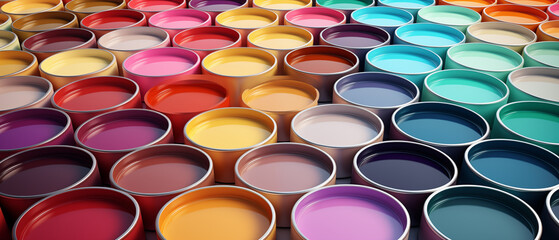 Multicolored Paint Cans Arranged in Graduated Spectrum