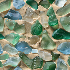 Seamless pattern of sand glass beads in the sand