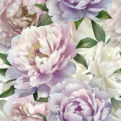 Seamless pattern of lavender colored peony flowers 