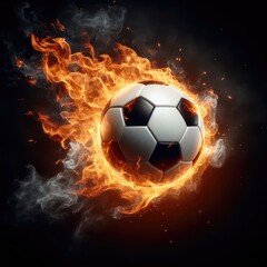 Fototapeta premium Soccer ball flying on fire isolated on a black background