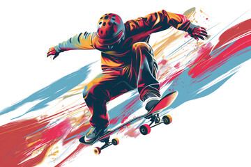 Poster of epic skateboard freestyle in minimalist abstract multicolour illustration.