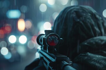 First person shooter gameplay, online FPS video game, sniper mission