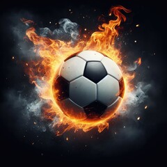 Naklejka premium Soccer ball flying on fire isolated on a black background