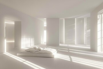 White Room: Luxury Minimalist Bedroom Design with Textured Backlighting