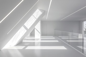 Obraz premium White Space Luxury: Contemporary Office with Dynamic Lighting and Geometric Design