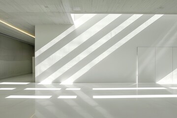 Obraz premium Modern Office Elegance: White Space with Geometric Lighting Concept