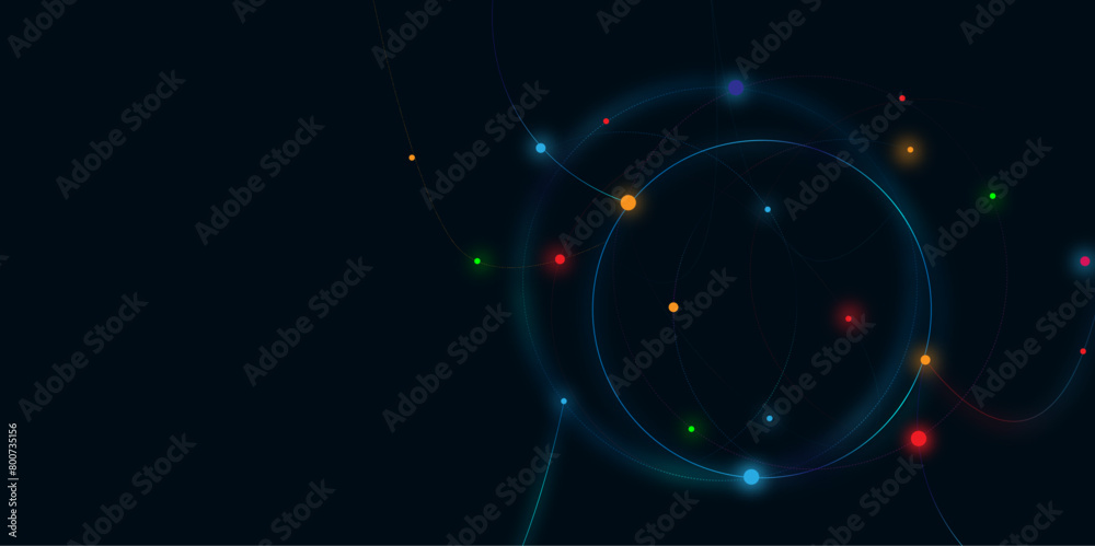 Poster Vectors Abstract line circle with points background. Global network connection or communication and social network concept background.
