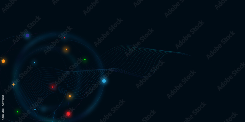 Poster Vectors Abstract line circle with points background. Global network connection or communication and social network concept background.