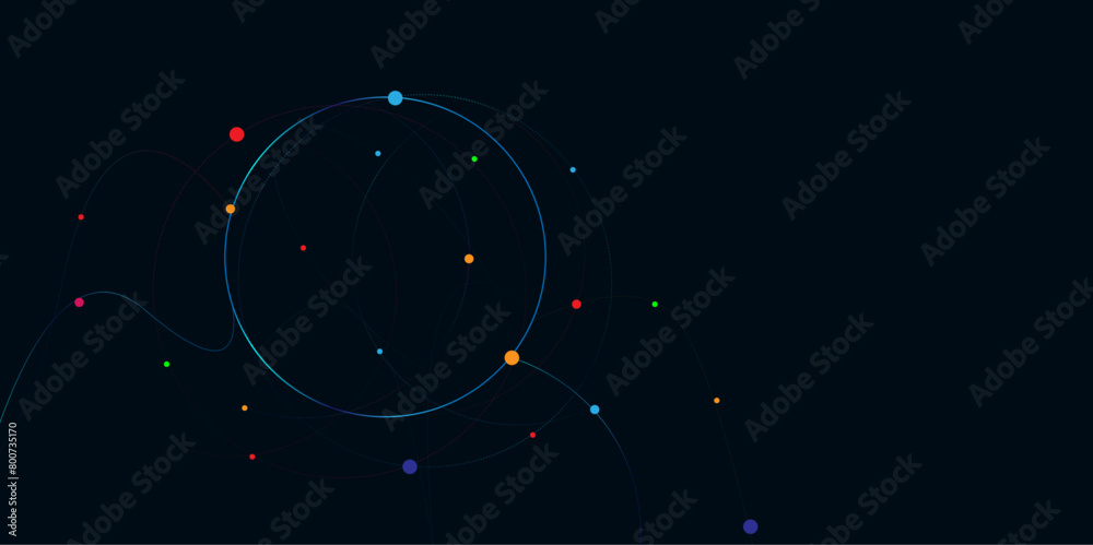Poster Vectors Abstract line circle with points background. Global network connection or communication and social network concept background.