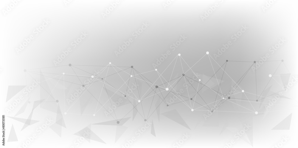 Poster Vectors Grey graphic background dots with connections technologies and sharing data as abstract concept.