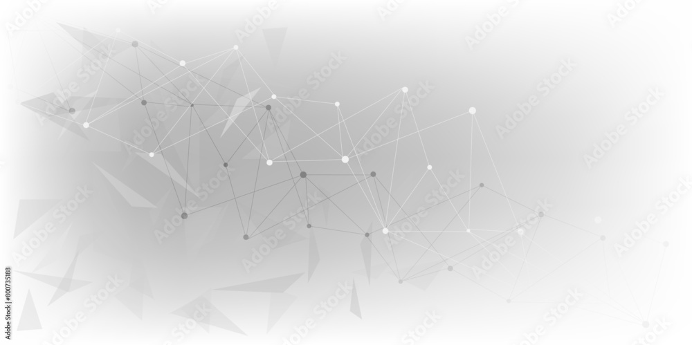 Poster Vectors Grey graphic background dots with connections technologies and sharing data as abstract concept.