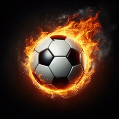 Naklejka premium Soccer ball flying on fire isolated on a black background