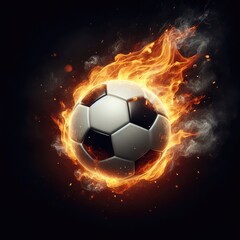 Fototapeta premium Soccer ball flying on fire isolated on a black background