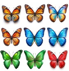 set of butterflies isolated