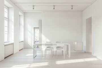 Naklejka na ściany i meble Modern Minimalist Monochrome: Bright Loft Museum Dining Room Design