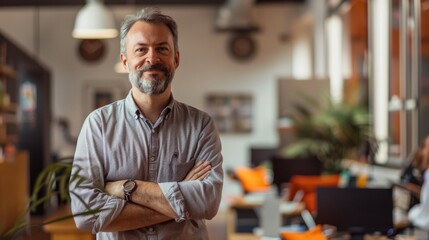 Fototapeta premium Portraits of employees in their workplaces, showing authenticity and professionalism generative ai