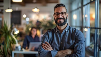 Obraz premium Portraits of employees in their workplaces, showing authenticity and professionalism generative ai