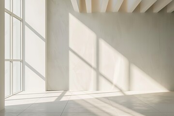 Fototapeta premium White Light Diagonals: Modern Entrance Hall with Afternoon Shadows