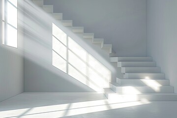 Obraz premium Light-Infused Contemporary White Room Design with Diagonal Shadows in Modern Building