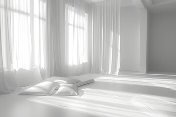 Luxury Interplay: Light-Curtained Minimalistic White Room With Modern Decor