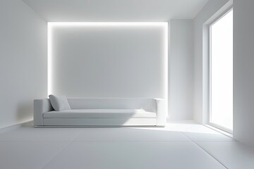 Modern Elegance: Minimalistic White Room with Hidden LED Lighting and Luxury Decor