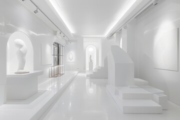 Minimalistic White Interior Showcase: Modern Entrance with Sculptural Luxe Decor