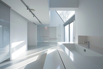 Fototapeta premium Contemporary Luxury: Interior Showcase with Clerestory Windows in White Architectural Minimalist Bathroom