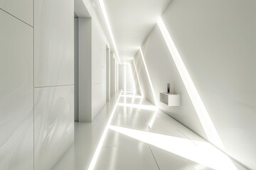 Contemporary Luxury: Clean White Interiors with Diagonal Light Shafts and Minimalist Corridors