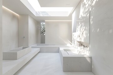 Fototapeta premium Interior Contrast: Chiaroscuro Skylight in White Luxury Bathroom
