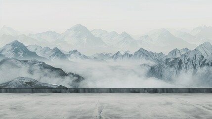 Blank mockup of a building mural featuring a stunning and detailed depiction of a serene mountain landscape. .