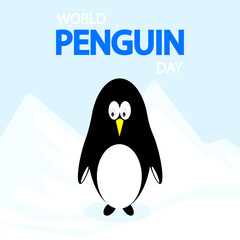 Penguin day world snow landscape, vector art illustration.