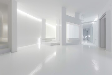 Fototapeta premium Clean White Geometry: Minimalist Luxury Spa Loft with Bright Home Decor