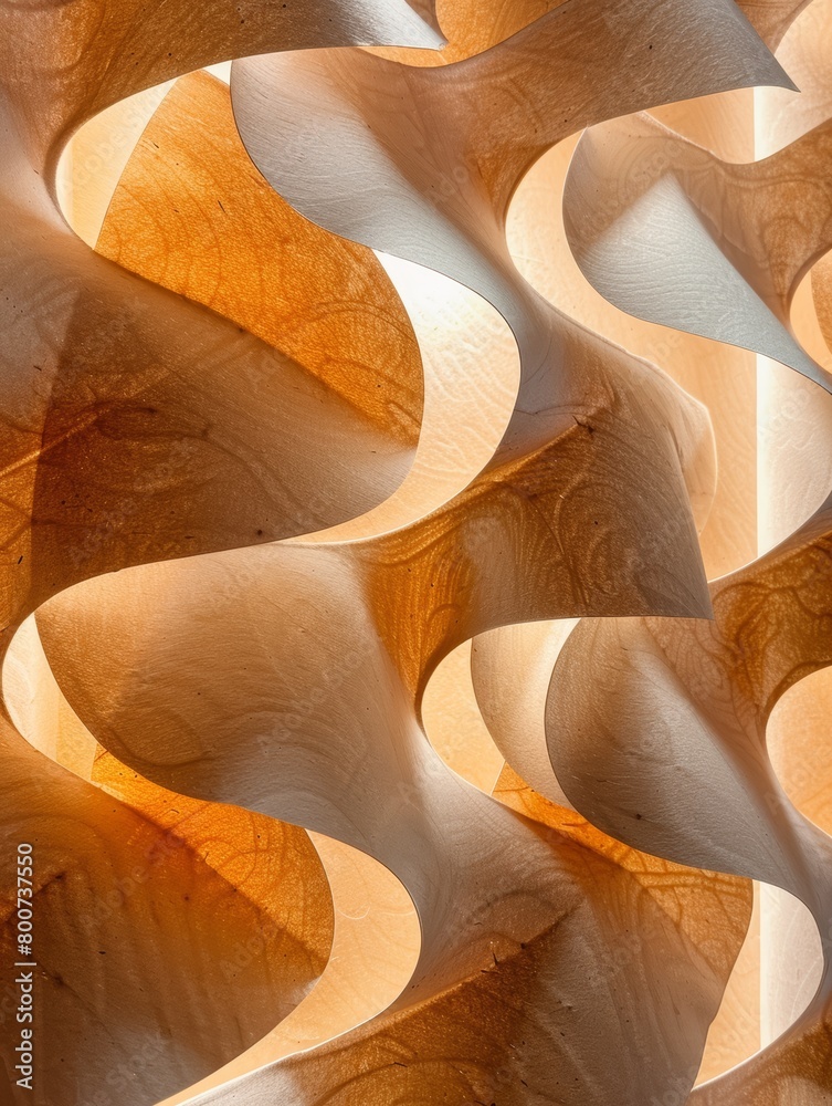 Wall mural An abstract engraved wood with curves and pattern shapes with inside lighting.