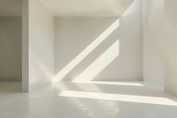 Minimalist Morning Luxe: White Geometric Space with Diagonal Light � 3D Rendering