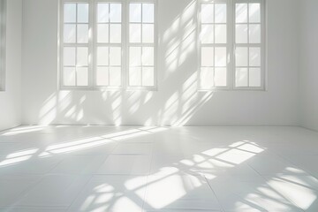 White Geometric Luxury: Abstract Light & Shadow in Minimalist Studio Interior