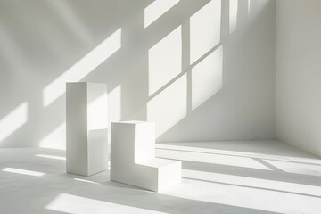 Fototapeta premium Geometric Elegance: Abstract White Room with Shadows and Light