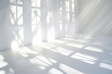 Minimalist White Room: Abstract Light & Shadow Art in Luxury Studio