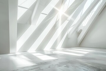 Minimalist White Room: Angular Sunlight Diagonals