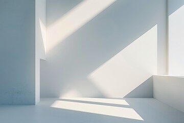 Obraz premium Minimalistic Geometry: White Luxury Living Room with Angular Sunlight and Light Shadows