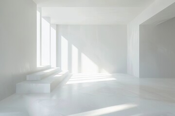 White Interplay: Luxury Minimalist Room with Morning Sunlight